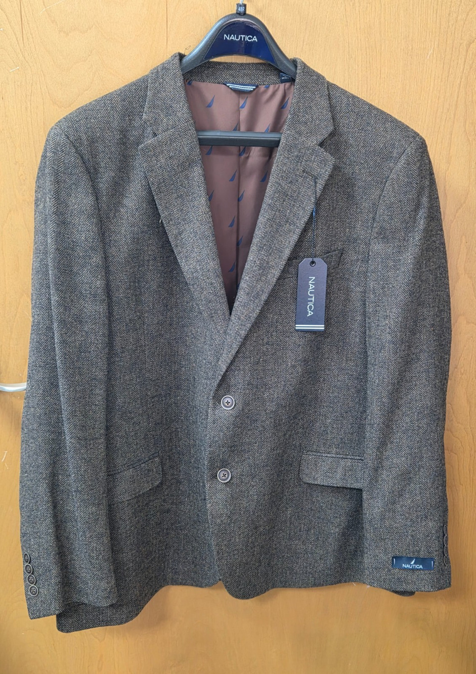 NWT Nautica Herringbone Sport Coat Blazer 48R Brown Grey Classic Fit Jacket